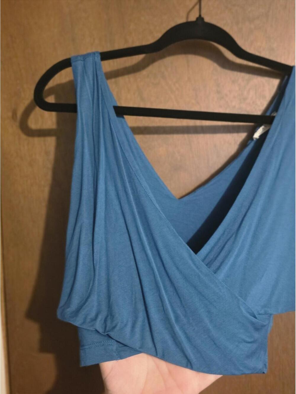 Teal Wrap-Front Women's Crop Top - Sleeveless